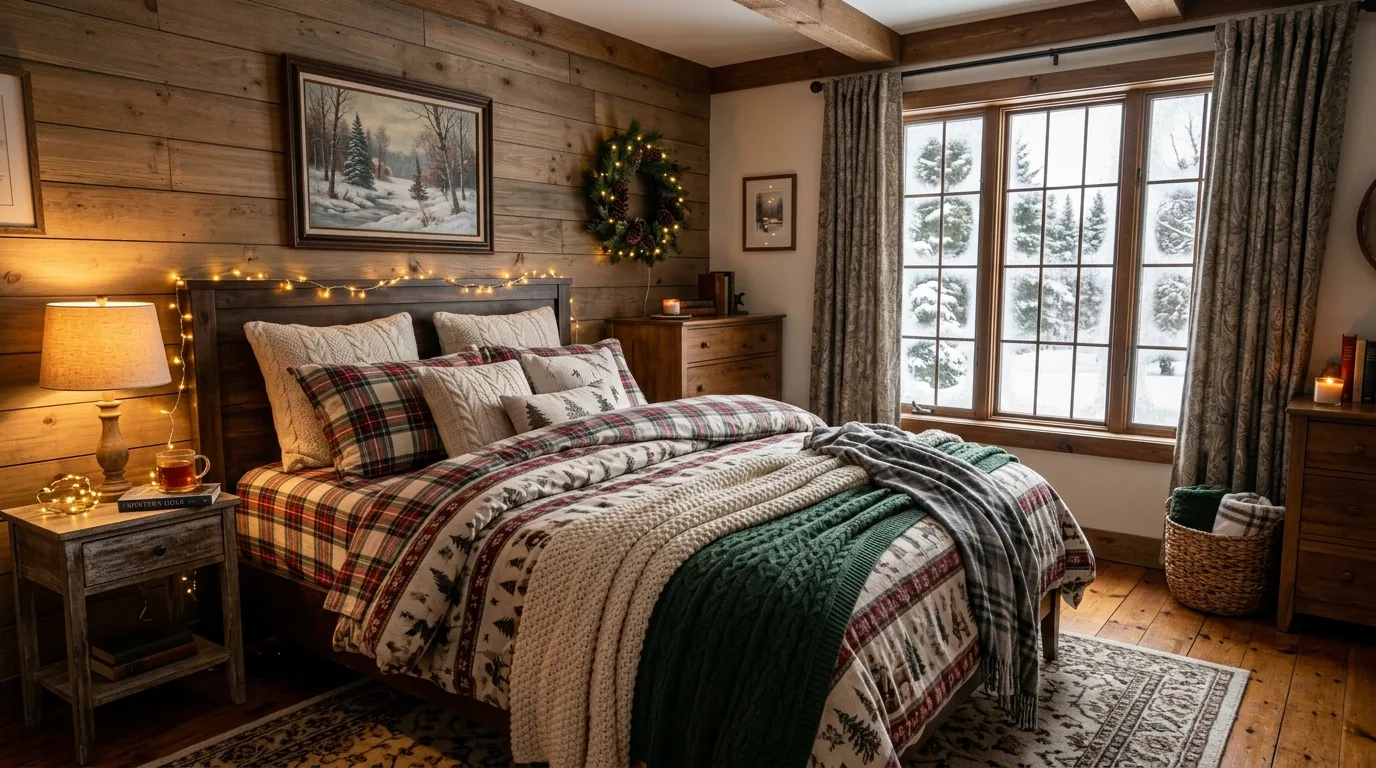 Cozy winter bedroom decor creating a snug seasonal space.